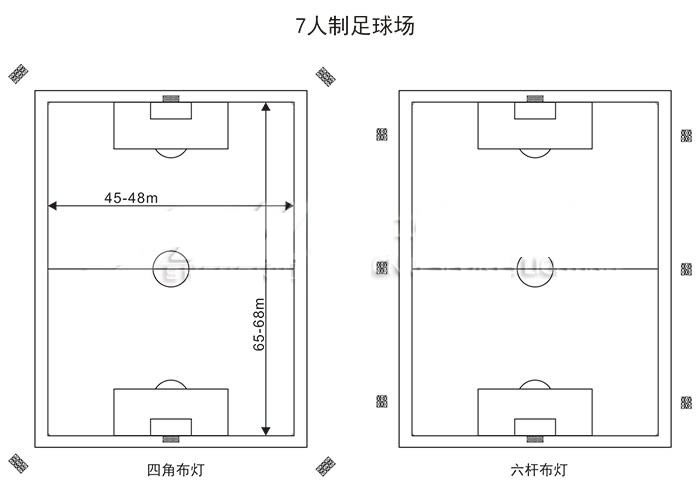 7人制足球場(chǎng)地四角布燈和六桿布燈圖方案